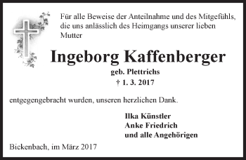 Traueranzeige von Ingeborg Kaffenberger von Trauerportal Echo Online