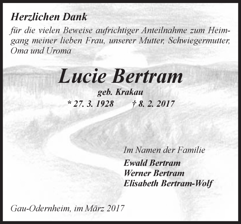  Traueranzeige für Lucie Bertram vom 25.03.2017 aus Trauerportal Rhein Main Presse