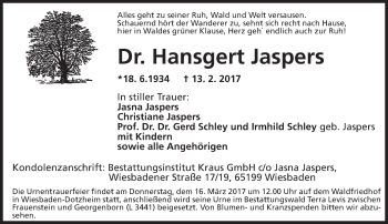 Traueranzeige von Hansgert Jaspers von Trauerportal Rhein Main Presse