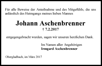 Traueranzeige von Johann Aschenbrenner von Trauerportal Rhein Main Presse