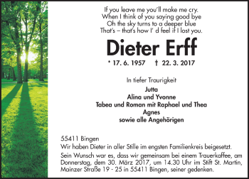 Traueranzeige von Dieter Erff von Trauerportal Rhein Main Presse