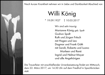 Traueranzeige von Willi König von Trauerportal Echo Online
