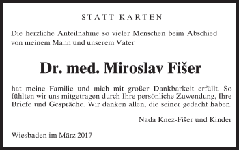 Traueranzeige von Miroslav Fiser von Trauerportal Rhein Main Presse