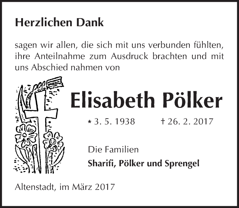  Traueranzeige für Elisabeth Pölker vom 18.03.2017 aus  Kreisanzeiger