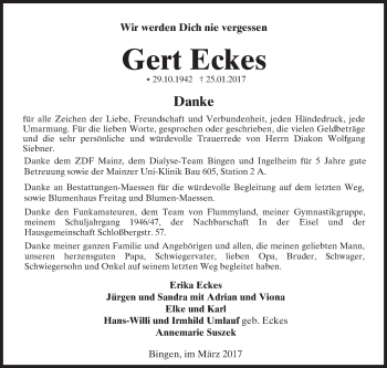 Traueranzeige von Gert Eckes von Trauerportal Rhein Main Presse