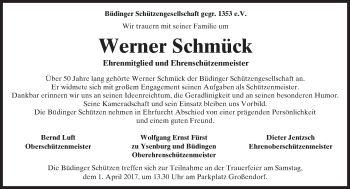 Traueranzeige von Werner Schmück von  Kreisanzeiger