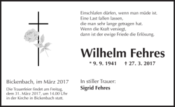 Traueranzeige von Wilhelm Fehres von Trauerportal Echo Online