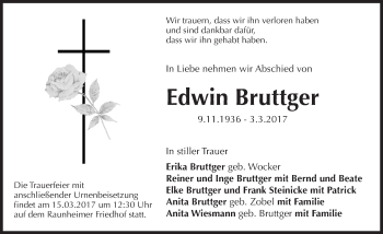 Traueranzeige von Edwin Bruttger von Trauerportal Rhein Main Presse