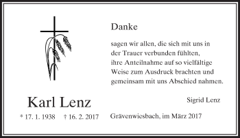 Traueranzeige von Karl Lenz von  Usinger Anzeiger