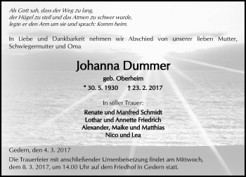 Traueranzeige von Johanna Dummer von  Kreisanzeiger