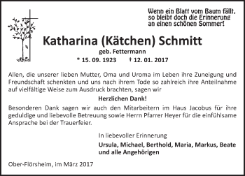 Traueranzeige von Katharina Kätchen Schmitt von Trauerportal Rhein Main Presse