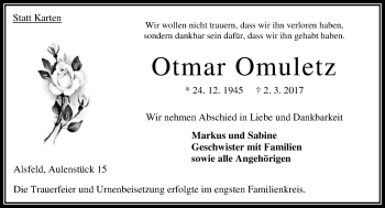 Traueranzeige von Otmar Omuletz von VRM Trauer