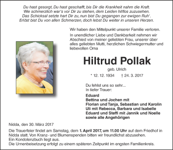 Traueranzeige von Hiltrud Pollak von  Kreisanzeiger