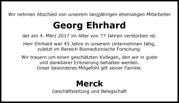 Traueranzeige von Georg Ehrhard von Trauerportal Echo Online