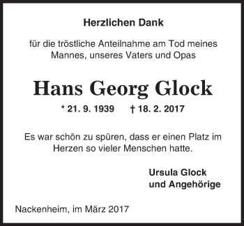 Traueranzeige von Hans Georg Glock von Trauerportal Rhein Main Presse