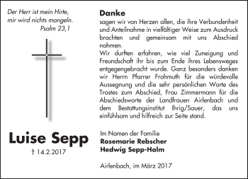 Traueranzeige von Luise Sepp von Trauerportal Echo Online