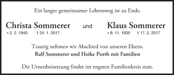 Traueranzeige von Christa und Klaus Sommerer von Trauerportal Echo Online
