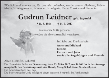 Traueranzeige von Gudrun Leidner von Trauerportal Rhein Main Presse