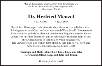 Traueranzeige von Herfried Menzel von Trauerportal Rhein Main Presse