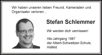 Traueranzeige von Stefan Schlemmer von VRM Trauer