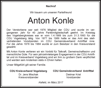 Traueranzeige von Adolf Konle von VRM Trauer