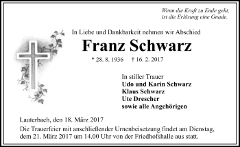 Traueranzeige von Franz Schwarz von VRM Trauer