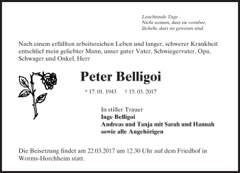 Traueranzeige von Peter Belligoi von Trauerportal Rhein Main Presse