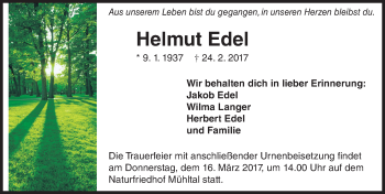 Traueranzeige von Helmut Edel von Trauerportal Echo Online