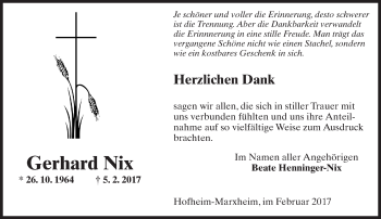 Traueranzeige von Gerhard Nix von Trauerportal Rhein Main Presse