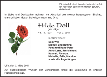 Traueranzeige von Hilde Döll von  Kreisanzeiger