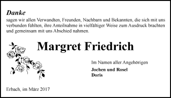 Traueranzeige von Margret Friedrich von Trauerportal Echo Online