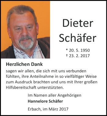Traueranzeige von Dieter Schäfer von Trauerportal Echo Online