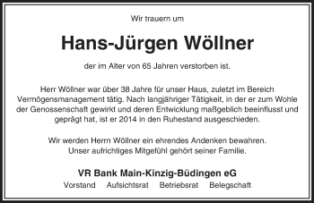 Traueranzeige von Hans-Jürgen Wöllner von  Kreisanzeiger