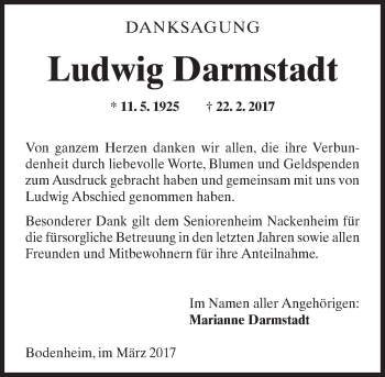 Traueranzeige von Ludwig Darmstadt von Trauerportal Rhein Main Presse