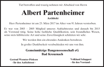 Traueranzeige von Albert Partenheimer von Trauerportal Rhein Main Presse