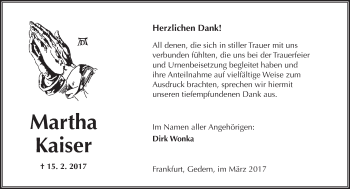 Traueranzeige von Martha Kaiser von  Kreisanzeiger