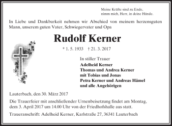 Traueranzeige von Rudolf Kerner von VRM Trauer