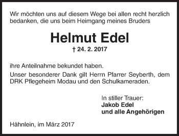 Traueranzeige von Helmut Edel von Trauerportal Echo Online