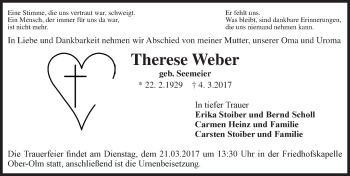 Traueranzeige von Therese Weber von Trauerportal Rhein Main Presse
