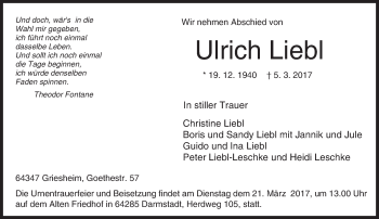 Traueranzeige von Ulrich Liebl von Trauerportal Echo Online