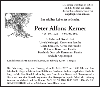 Traueranzeige von Peter Alfons Kerner von Trauerportal Rhein Main Presse