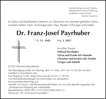 Traueranzeige von Franz-Josef Payrhuber von Trauerportal Rhein Main Presse