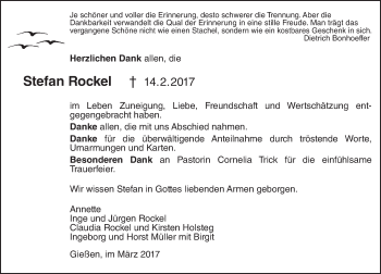 Traueranzeige von Stefan Rockel von  Gießener Anzeiger