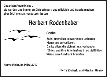 Traueranzeige von Herbert Rodenheber von Trauerportal Echo Online