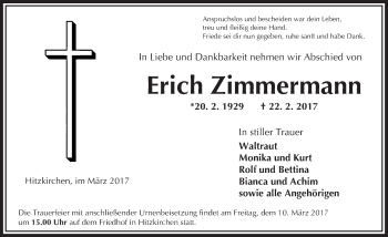 Traueranzeige von Erich Zimmermann von  Kreisanzeiger