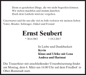 Traueranzeige von Ernst Seubert von Trauerportal Echo Online