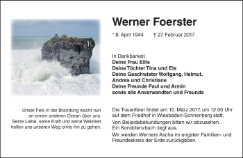 Traueranzeige von Werner Foerster von Trauerportal Rhein Main Presse