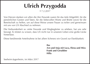 Traueranzeige von Ulrich Przygodda von Trauerportal Echo Online