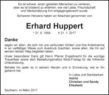 Traueranzeige von Erhard Huppert von Trauerportal Rhein Main Presse