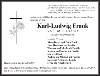 Traueranzeige von Karl-Ludwig Frank von  Kreisanzeiger
